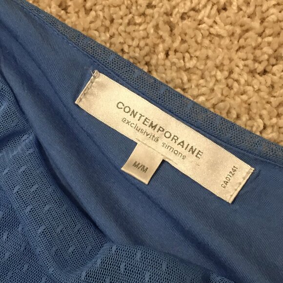 Periwinkle Blue Draping Double Layered Mesh Top - Picture 4 of 11